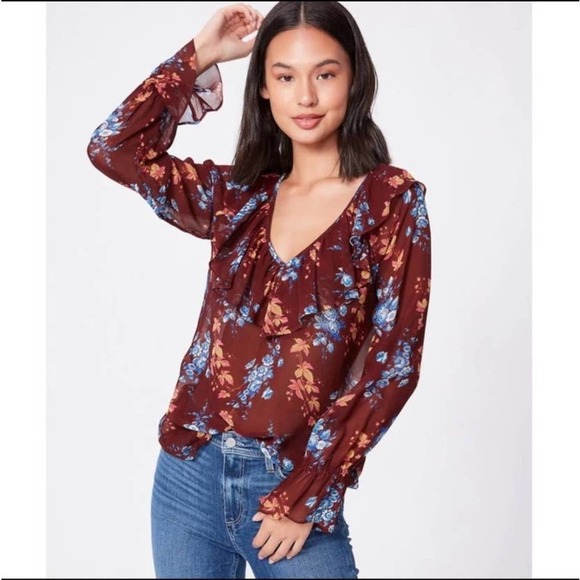 PAIGE Tops - Paige Womens Blouse XXS Persephone Blouse Cherrywood Multi Morrison Silk Ladies